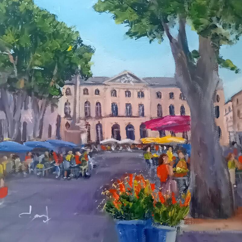 Painting Marché aux fleurs à Aix  by Degabriel Véronique | Painting Figurative Landscapes Oil