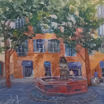 Peinture Fontaine des 3 ormeaux à Aix  par Degabriel Véronique | Tableau Figuratif Huile Paysages