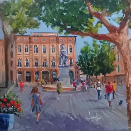 Peinture Statue du roi René à Aix  par Degabriel Véronique | Tableau Figuratif Huile Paysages