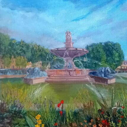 Peinture Fontaine fleurie de la rotonde à Aix  par Degabriel Véronique | Tableau Figuratif Huile Paysages
