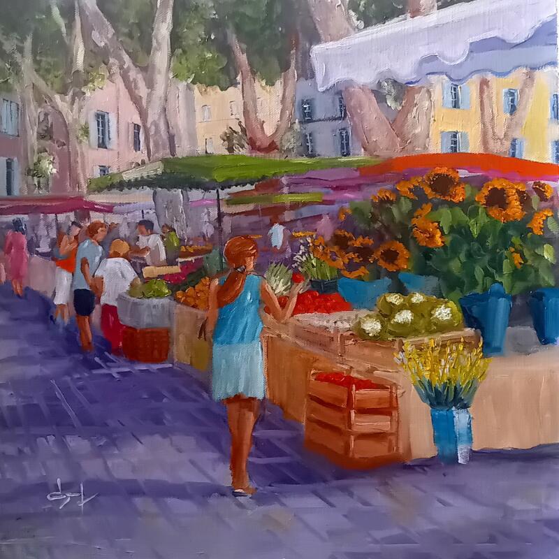 Gemälde Jour de marché à Aix  von Degabriel Véronique | Gemälde Figurativ Landschaften Öl