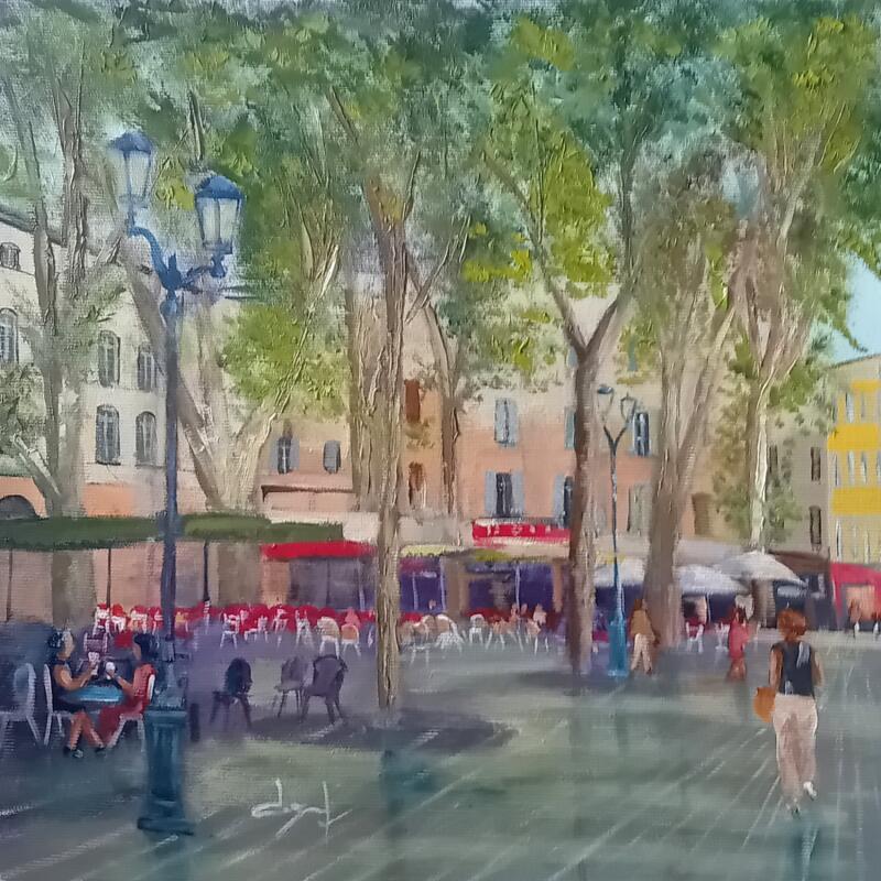 Peinture On se promène place Richelme à Aix  par Degabriel Véronique | Tableau Figuratif Paysages Huile
