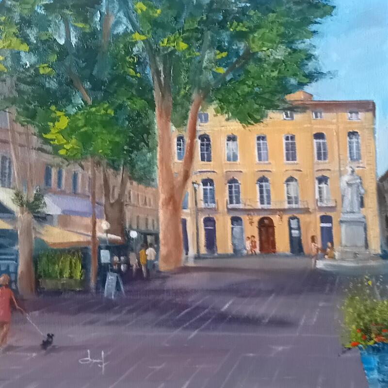 Peinture Statue du roi René à Aix  par Degabriel Véronique | Tableau Figuratif Paysages Huile