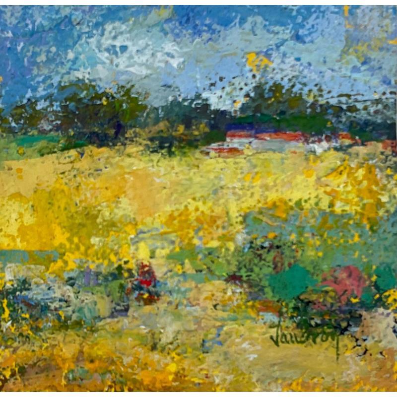 Peinture Les moissons à Cucuron par Vaudron | Tableau Figuratif Paysages Gouache