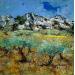 Peinture Les oliviers dans les Alpilles par Vaudron | Tableau Figuratif Paysages Gouache