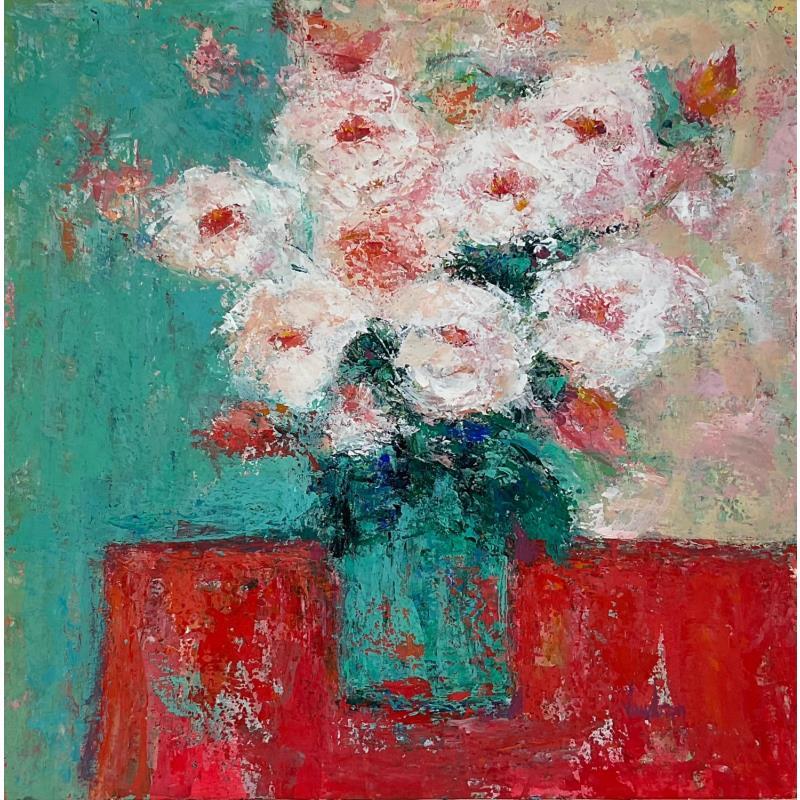 Peinture Les premières roses par Vaudron | Tableau Figuratif Natures mortes Gouache