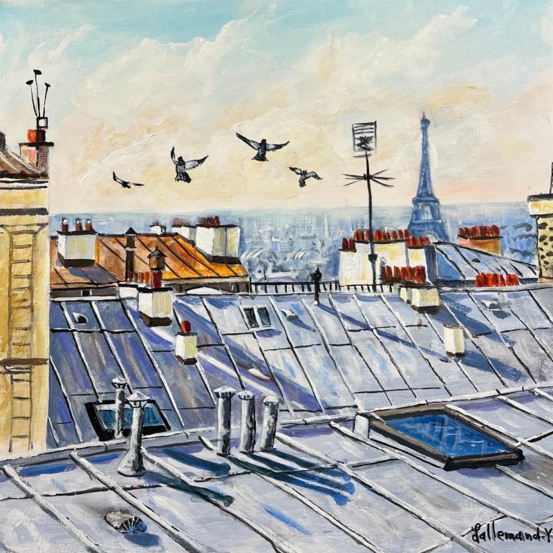 Peinture toits de Paris par Lallemand Yves | Tableau Figuratif Urbain Acrylique