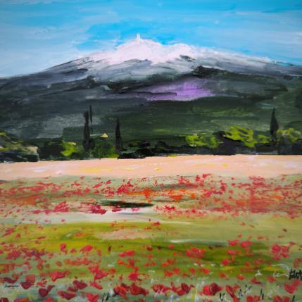 Peinture Champ de coquelicots au pied du Mont Ventoux. par Rey Ewa | Tableau Figuratif Acrylique Paysages