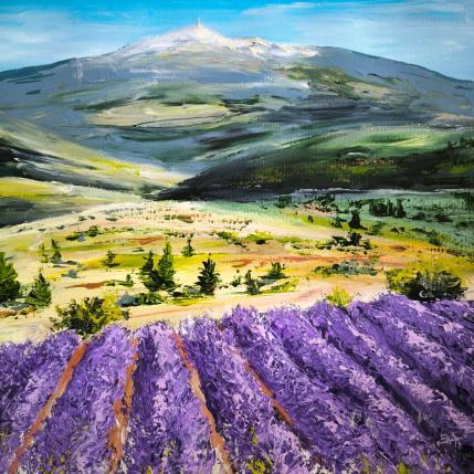 Peinture Vol au dessus d'un champ de lavande. par Rey Ewa | Tableau Figuratif Acrylique Paysages