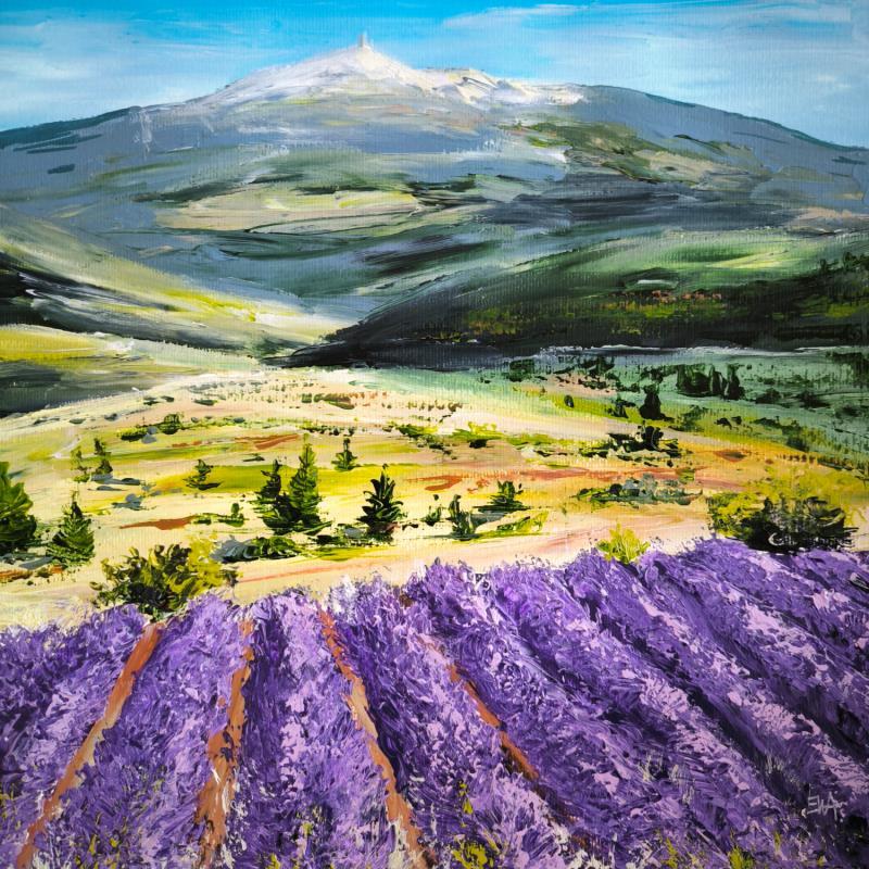 Peinture Vol au dessus d'un champ de lavande. par Rey Ewa | Tableau Figuratif Paysages Acrylique