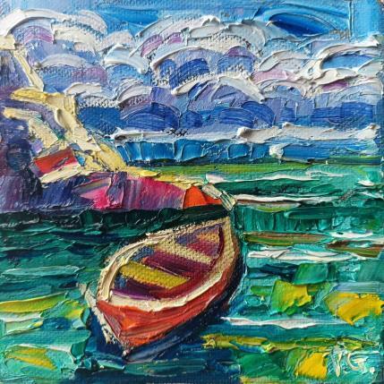 Painting Boat and clouds  by Georgieva Vanya | Painting Figurative Oil Landscapes