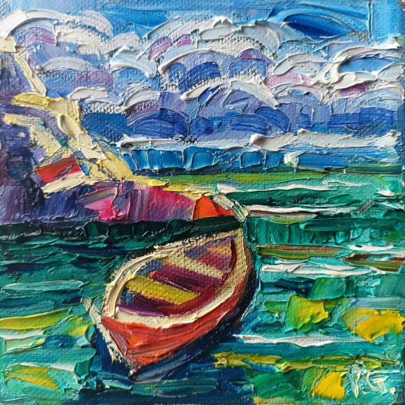 Peinture Boat and clouds  par Georgieva Vanya | Tableau Figuratif Paysages Huile