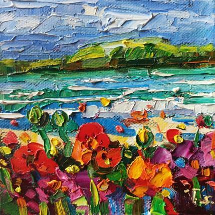 Painting Poppies on the coast by Georgieva Vanya | Painting Figurative Oil Landscapes