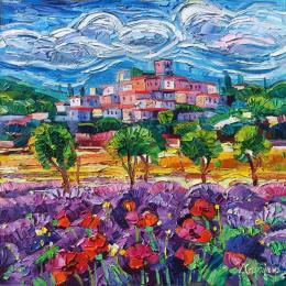 Painting Lavender fields in Provence  by Georgieva Vanya | Painting Figurative Oil Landscapes