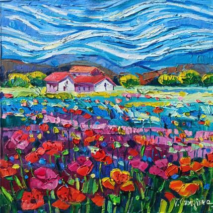 Painting Red poppies in Provence  by Georgieva Vanya | Painting Figurative Oil Landscapes