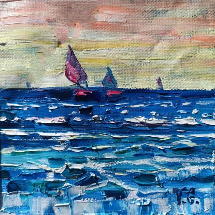 Painting Boats on the Horizon  by Georgieva Vanya | Painting Figurative Oil Landscapes