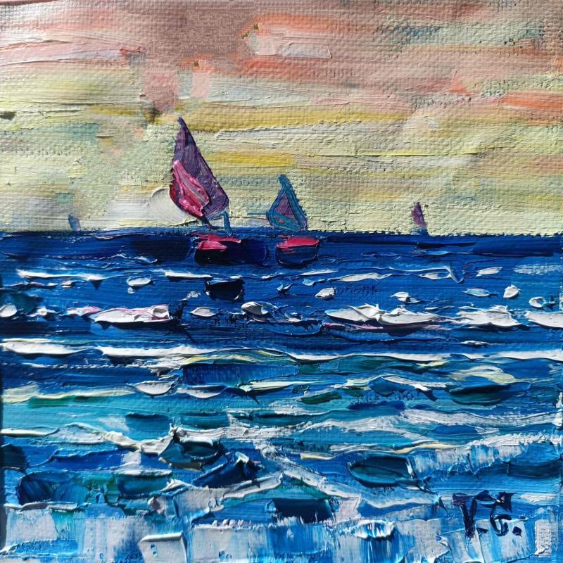 Gemälde Boats on the Horizon  von Georgieva Vanya | Gemälde Figurativ Landschaften Öl