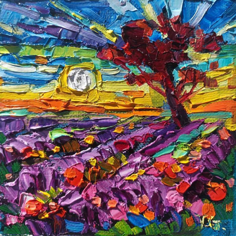 Gemälde Lavender at sunset  von Georgieva Vanya | Gemälde Figurativ Landschaften Öl