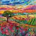 Peinture Flowers field at sunset  par Georgieva Vanya | Tableau Figuratif Paysages Huile
