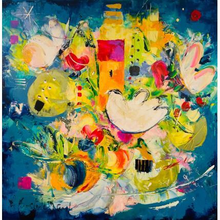 Peinture Ode à la nature : colombe et papillon par Bastide d´Izard Armelle | Tableau Abstrait