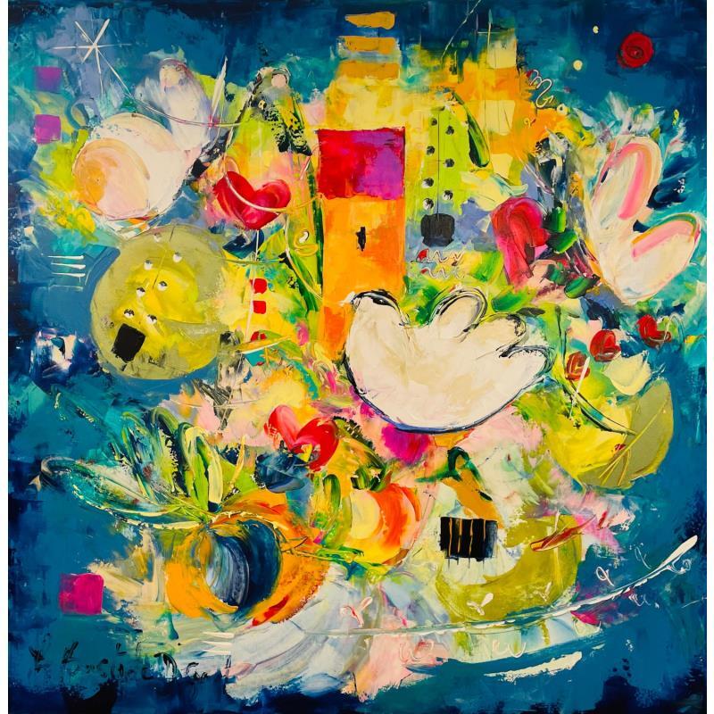 Peinture Ode à la nature : colombe et papillon par Bastide d´Izard Armelle | Tableau Abstrait