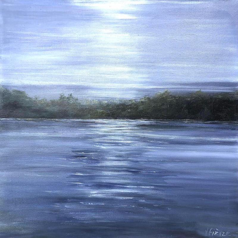 Painting Loire au clair de lune by Fièvre Véronique | Painting Figurative Landscapes Acrylic