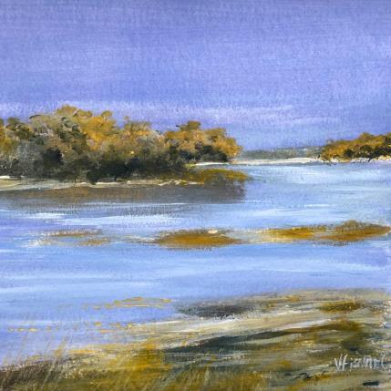 Peinture Soleil sur les arbres en bord de Loire par Fièvre Véronique | Tableau Figuratif Acrylique Nature, Paysages