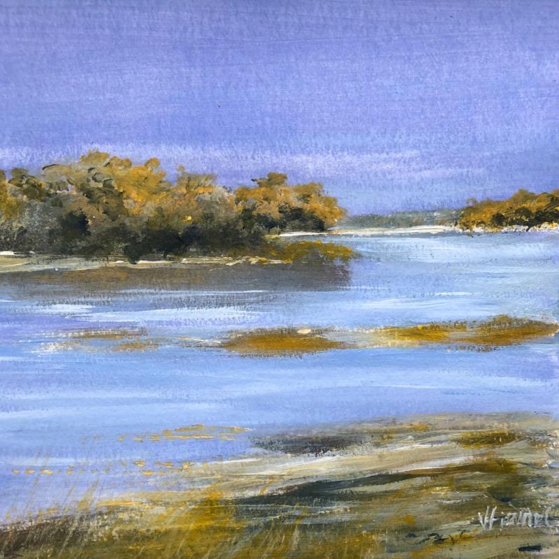 Peinture Soleil sur les arbres en bord de Loire par Fièvre Véronique | Tableau Figuratif Paysages Nature Acrylique