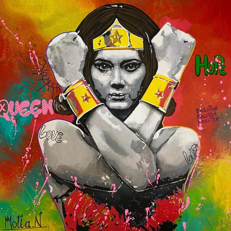 Gemälde F4  Power Girl von Molla Nathalie  | Gemälde Pop-Art Pop-Ikonen Holz Acryl Posca