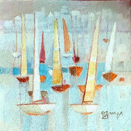 Painting AN92  REGATE DEVANT LA VILLE BLANCHE by Burgi Roger | Painting Figurative Acrylic Marine