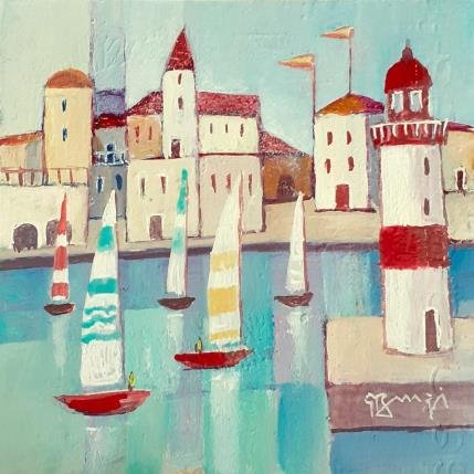 Painting AO06 LE PHARE ROUGE by Burgi Roger | Painting Figurative Acrylic Landscapes, Marine, Urban