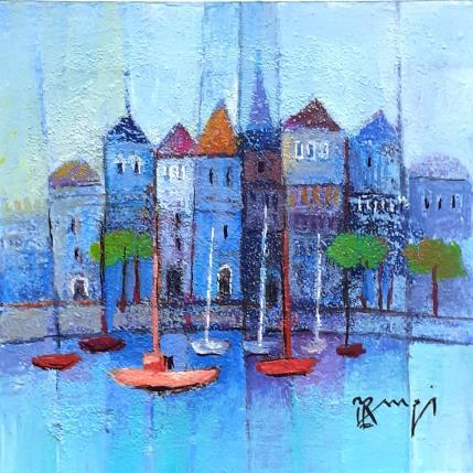 Painting AO38 VILLE BLEUE  by Burgi Roger | Painting Figurative Acrylic Architecture, Marine, Urban