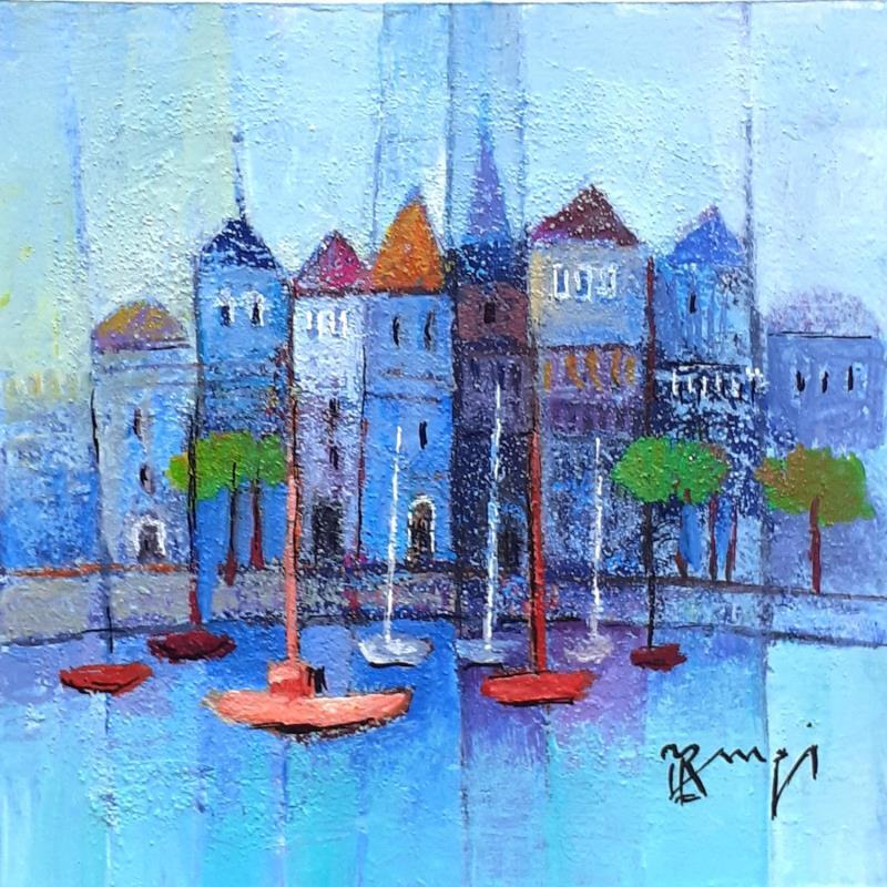 Painting AO38 VILLE BLEUE  by Burgi Roger | Painting Figurative Urban Marine Architecture Acrylic