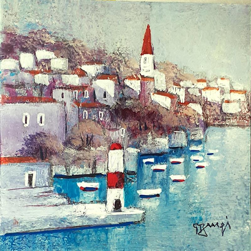 Painting AQ172 PETIT PORT DE SICILE by Burgi Roger | Painting Figurative Landscapes Urban Marine Acrylic