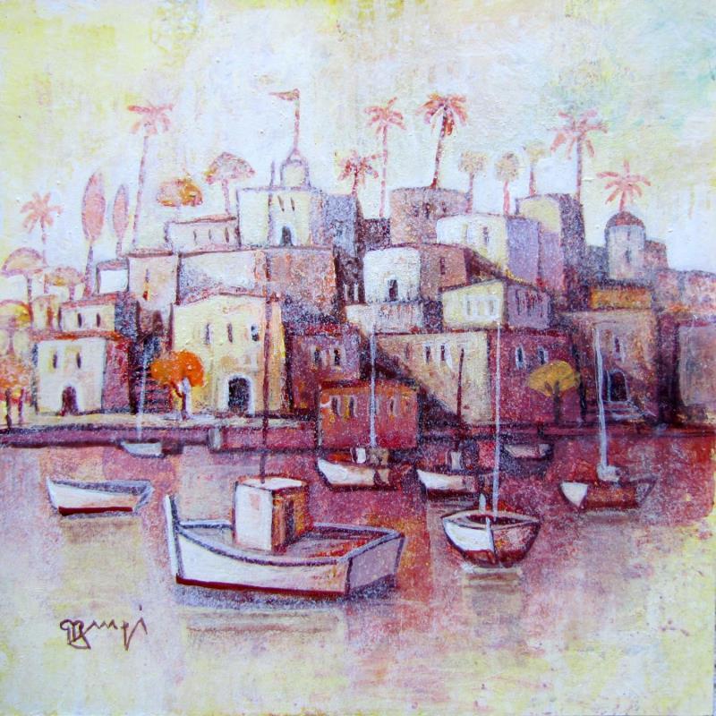 Painting AN128 LA VILLE ROSE by Burgi Roger | Painting Figurative Landscapes Urban Marine Acrylic