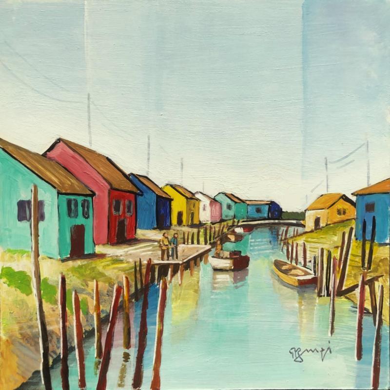 Peinture AP36 LES CABANES D'OLERON par Burgi Roger | Tableau Figuratif Paysages Marine Acrylique