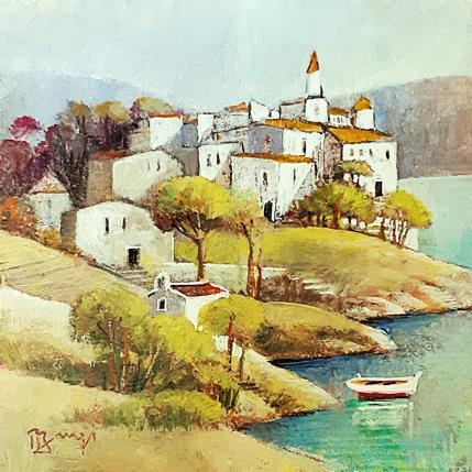 Painting AQ187 VILLAGE A LA CHAPELLE (SICILE) by Burgi Roger | Painting Figurative Acrylic Landscapes, Marine, Pop icons, Urban
