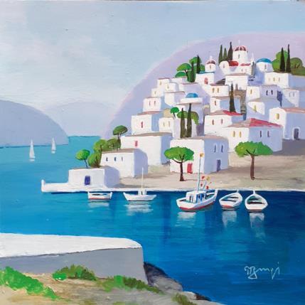 Painting AO50 PAYSAGE GREC by Burgi Roger | Painting Figurative Acrylic Landscapes, Marine, Urban