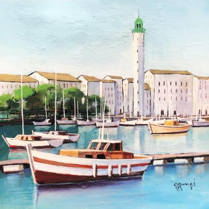 Painting AP44 BORD DE MER AU GRAND PHARE by Burgi Roger | Painting Figurative Acrylic Landscapes, Marine, Urban