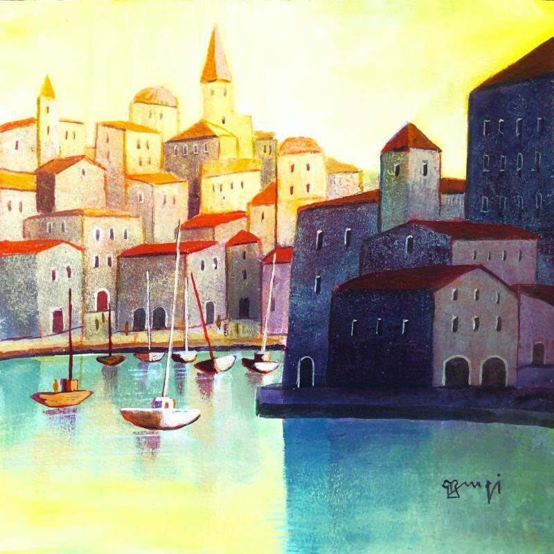 Painting AP83 SOLEIL LEVANT (SICILE) by Burgi Roger | Painting Figurative Landscapes Urban Marine Acrylic