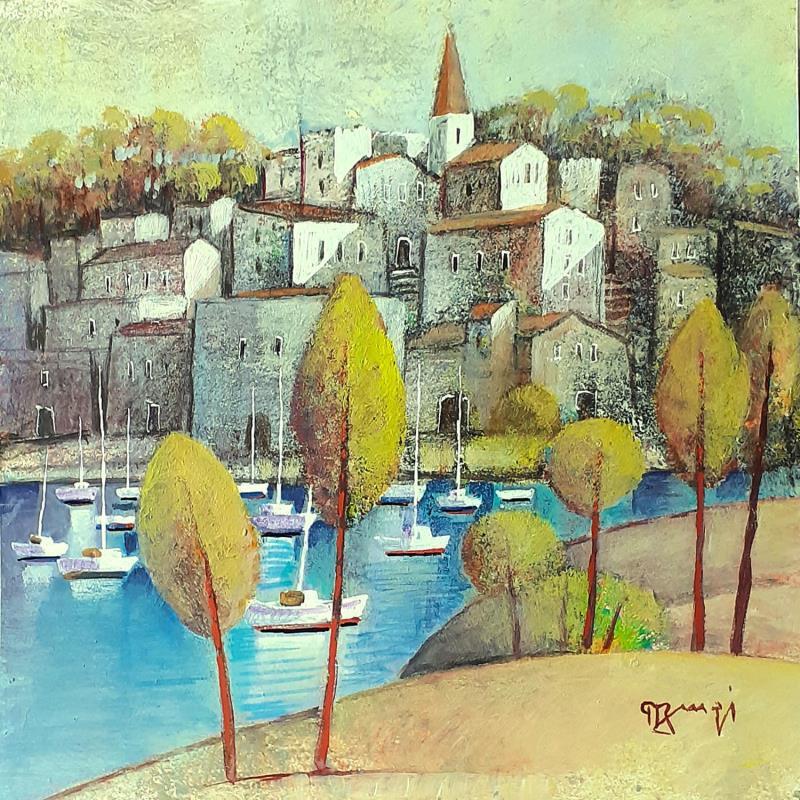 Peinture AQ177 VILLAGE DE SARDAIGNE par Burgi Roger | Tableau Figuratif Urbain Marine Nature Acrylique