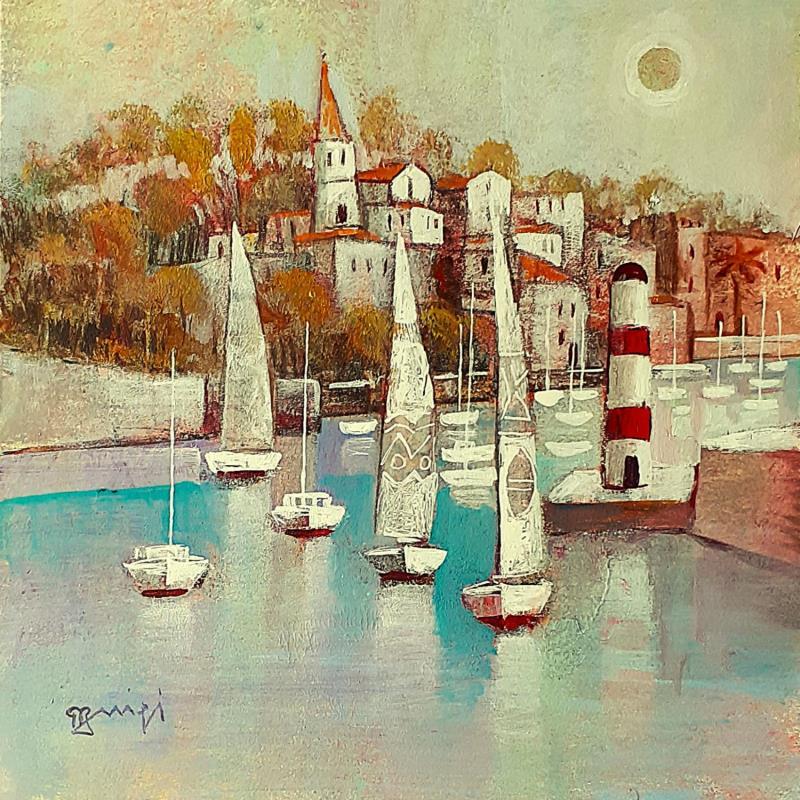 Painting AQ180 PORT DE SARDAIGNE by Burgi Roger | Painting Figurative Landscapes Urban Marine Acrylic