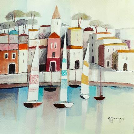 Painting AR42 LES TROIS VOILES by Burgi Roger | Painting Figurative Acrylic Landscapes, Marine, Urban