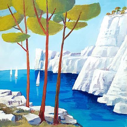 Painting AR49 CALANQUE AUX TROIS PINS by Burgi Roger | Painting Figurative Acrylic Landscapes, Marine, Nature