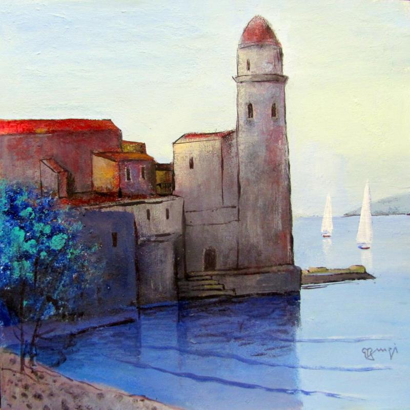 Painting AN218 COLLIOURE by Burgi Roger | Painting Figurative Landscapes Urban Marine Acrylic