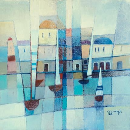 Painting AQ69 MARINE BLEUE by Burgi Roger | Painting Figurative Acrylic Landscapes, Marine, Urban