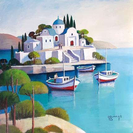Painting AR55  EGLISE GREQUE (PELOPONNESE) by Burgi Roger | Painting Figurative Acrylic Landscapes, Marine, Nature