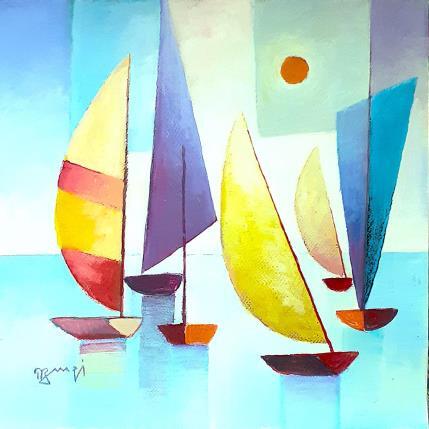 Painting AR52 LES VOILES by Burgi Roger | Painting Figurative Acrylic Landscapes, Marine, Nature