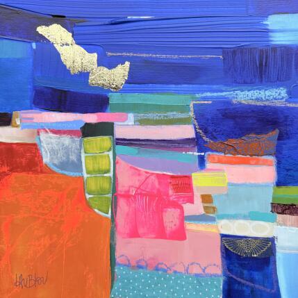 Peinture Ici coule une rivière - 2 par Lau Blou | Tableau Abstrait Acrylique, Carton, Collage, Feuille d'or, Pastel Paysages