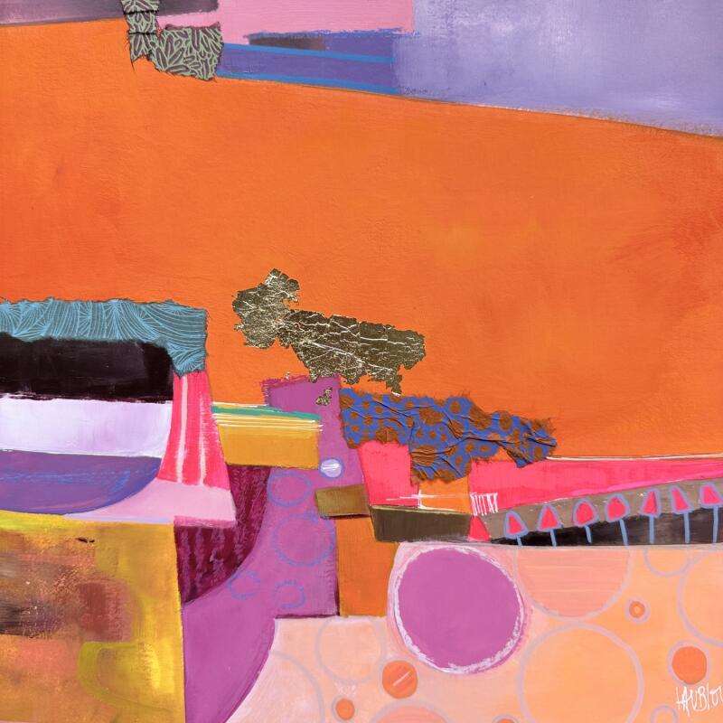 Gemälde Le fleuve de l'énergie von Lau Blou | Gemälde Abstrakt Landschaften Acryl Collage Pastell Blattgold